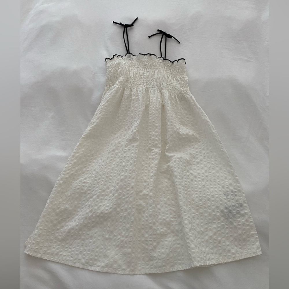 Girls White Eyelet Sundress with Black Tie Straps